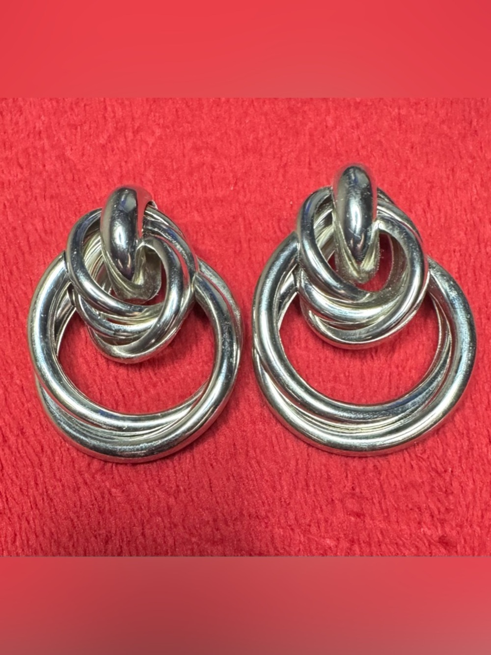 Silver Double Hoop Knot Drop Earrings - Women Jewelry